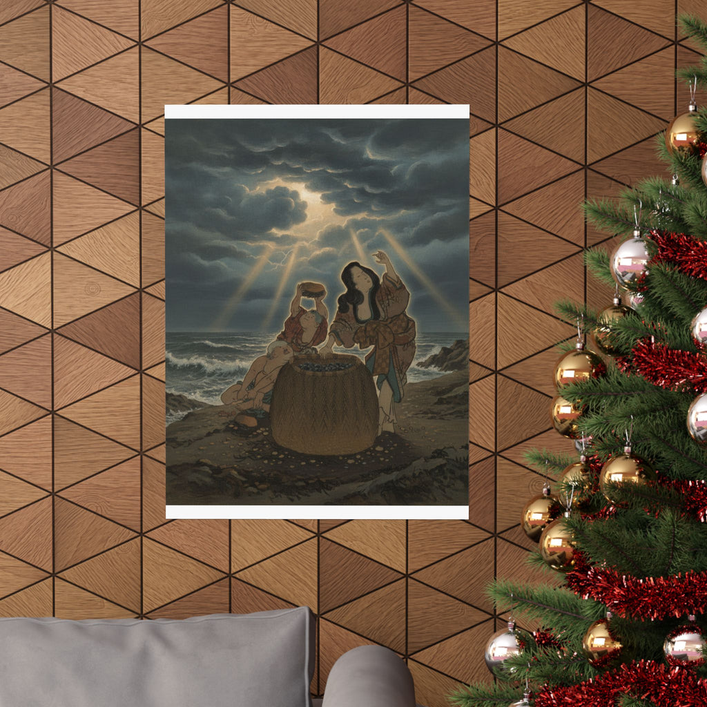 Dramatic Storm — Fisherwoman With A Basket And Two Boys — Matte Poster