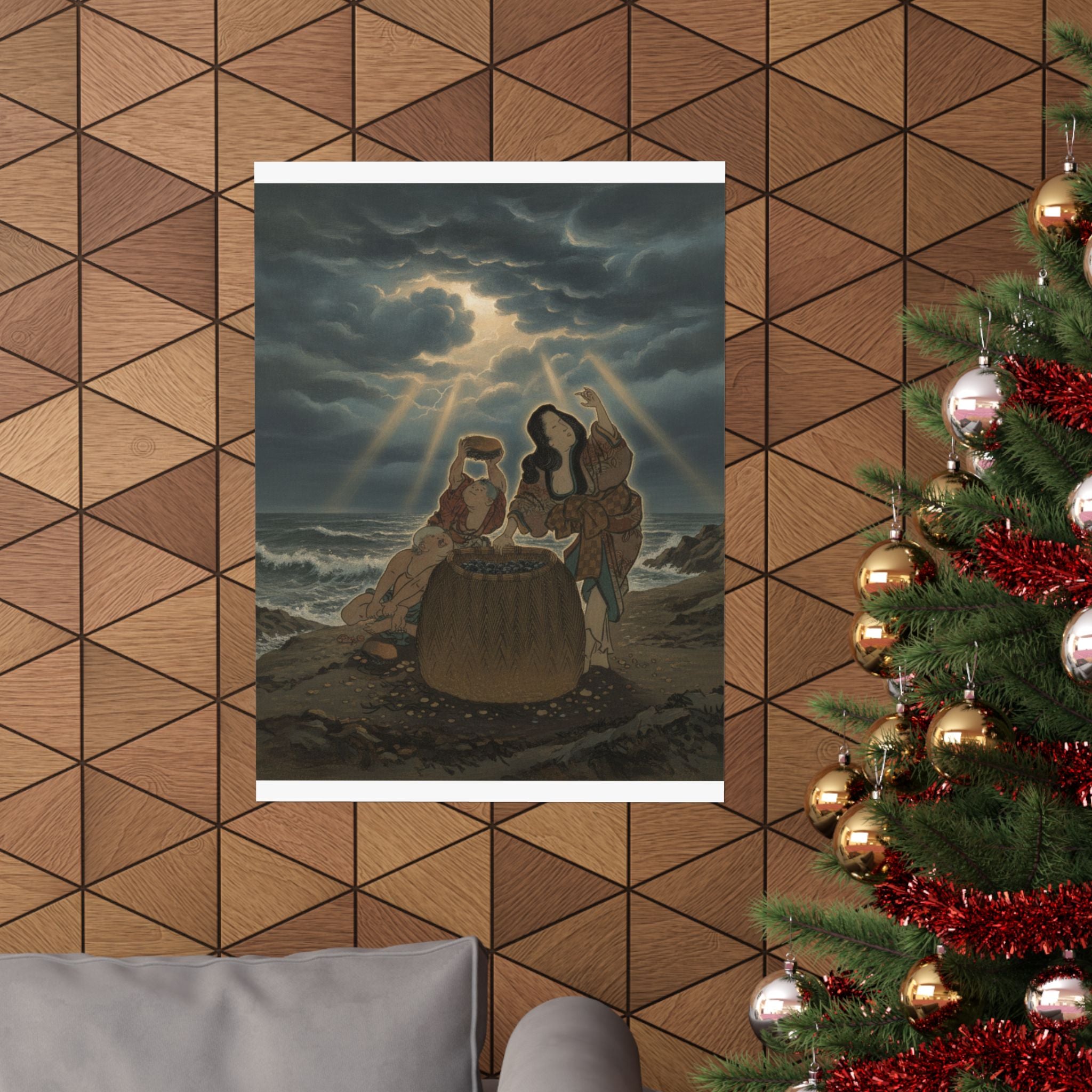 Dramatic Storm — Fisherwoman With A Basket And Two Boys — Matte Poster