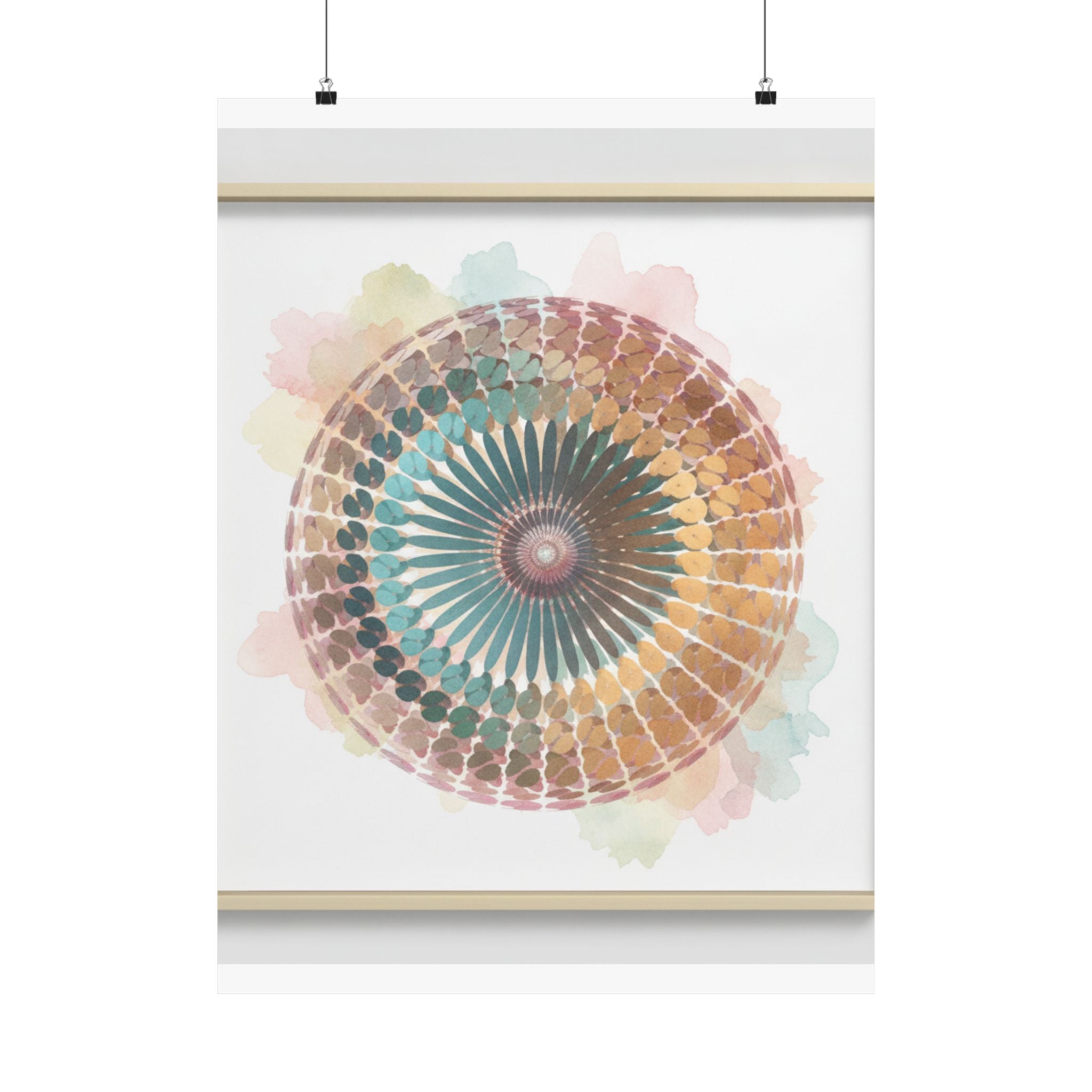 Terracotta and Teal Watercolour Spiral Mandala Poster