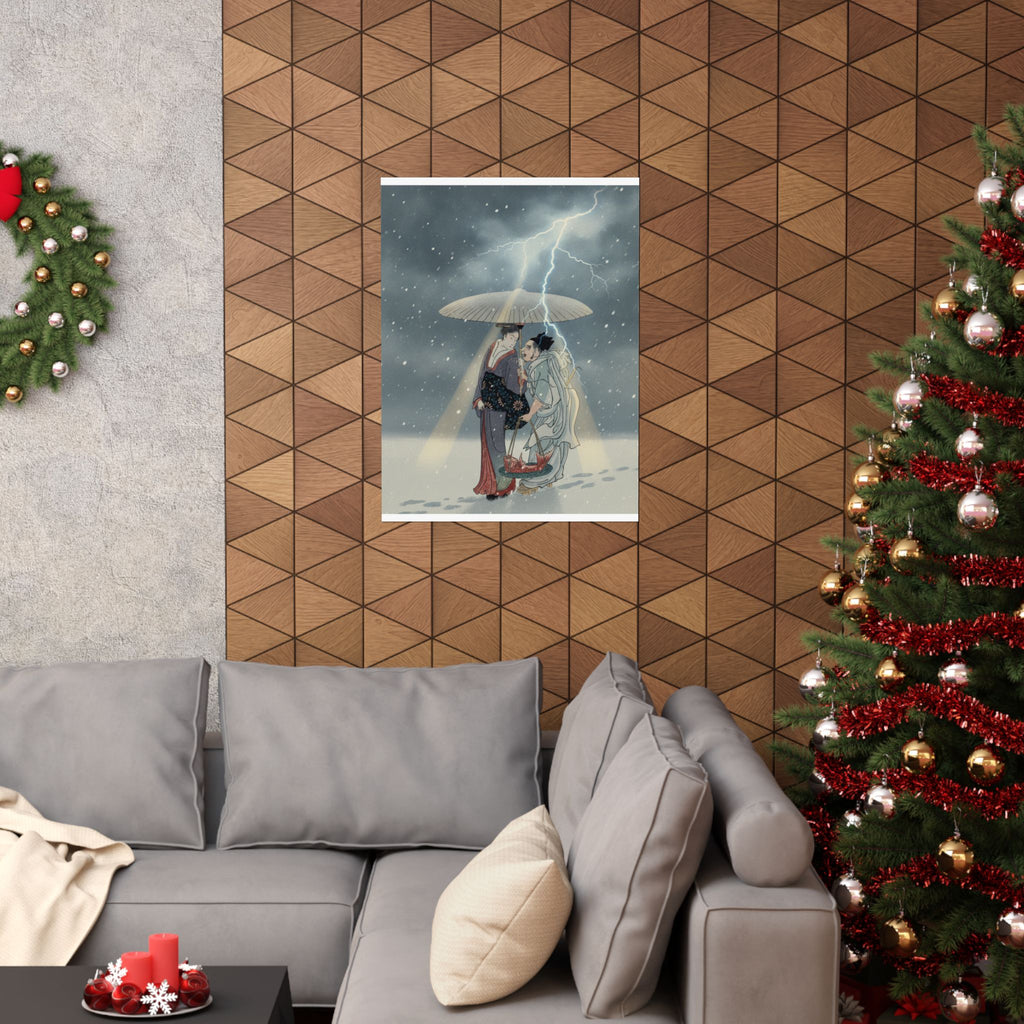 Dramatic Storm — Ebisu And Benten Walking In The Snow — Matte Poster