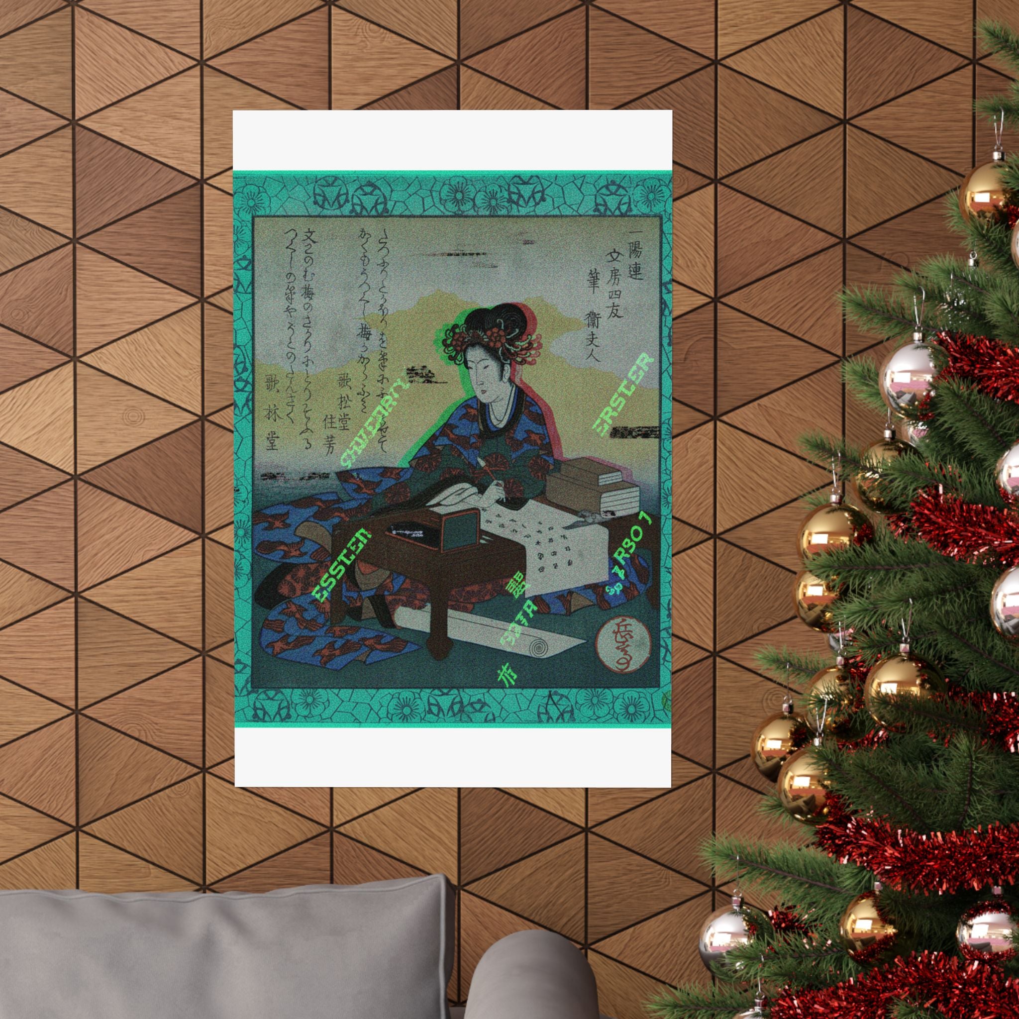 Glitch Culture — Chinese Lady Seated At A Table, Composing An Ode — Matte Poster