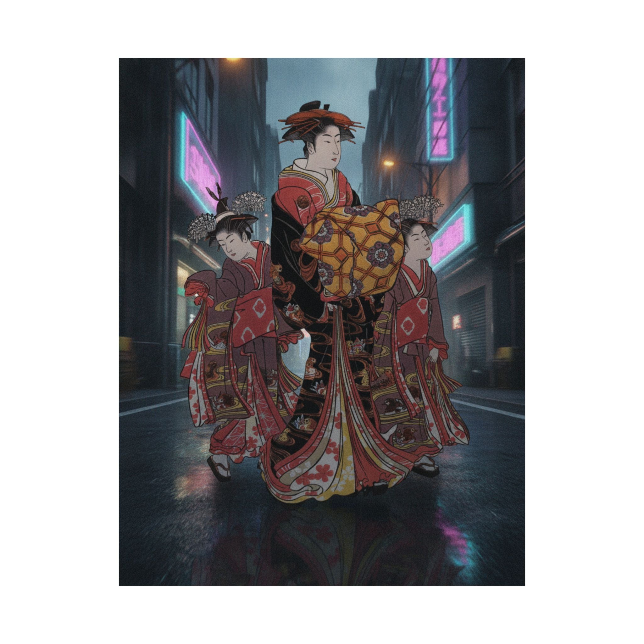 Fast Furious — An Oiran Accompanied By Two Kamuro — Matte Poster