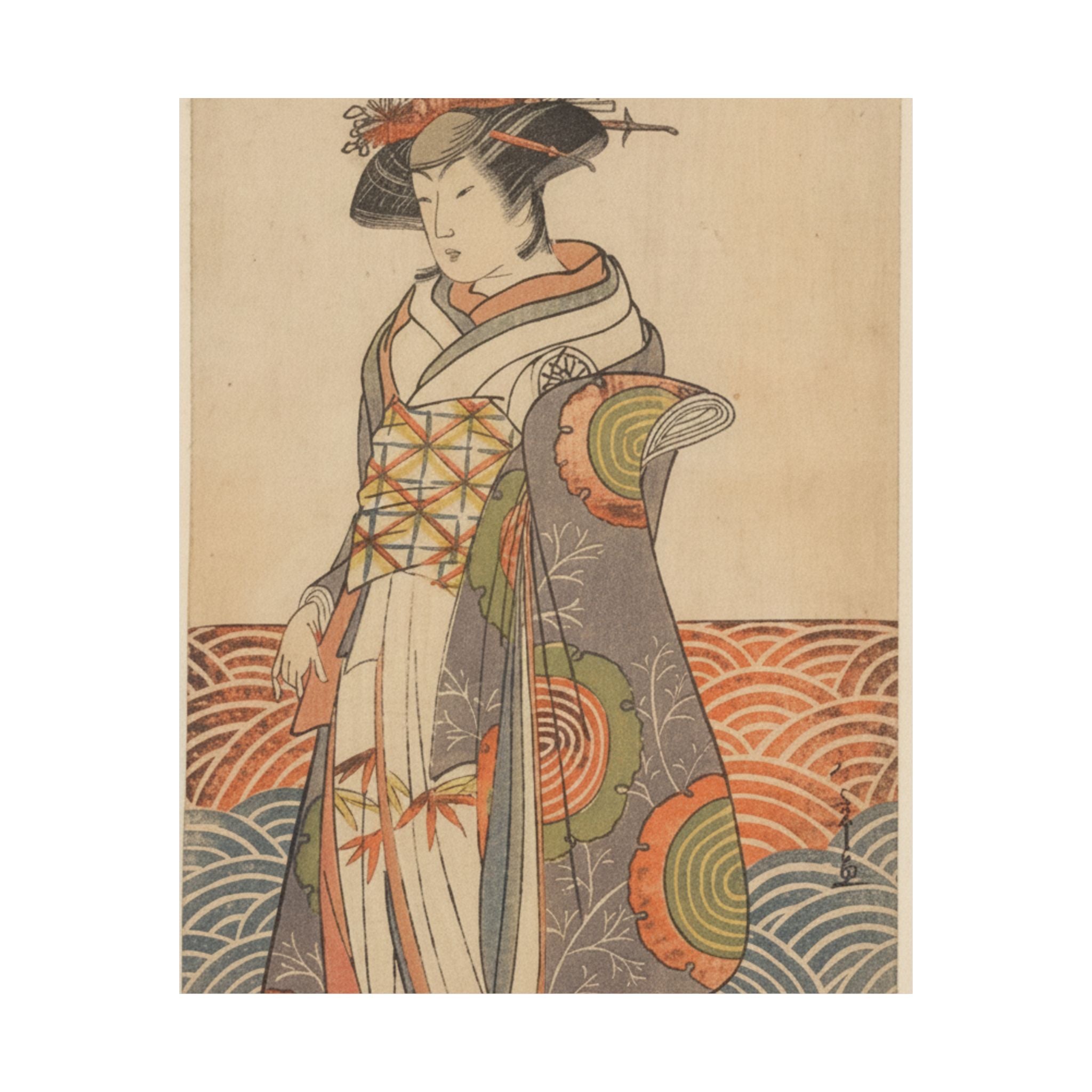 Product Marketing — The Third Segawa Kikunojo As A Woman Standing In A Room Having A Wave-Pattern Da — Matte Poster