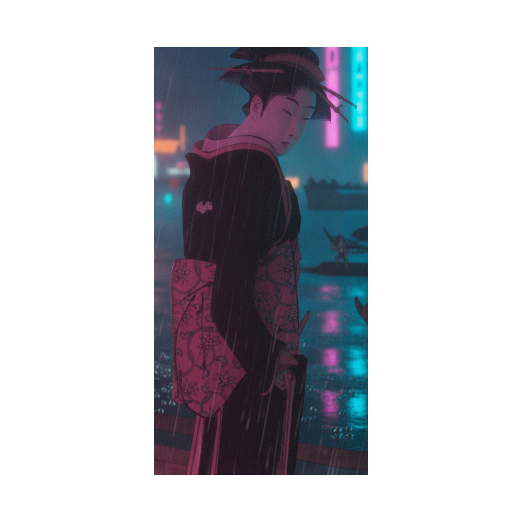 Neon Noir — Young Lady By The Shore — Matte Poster