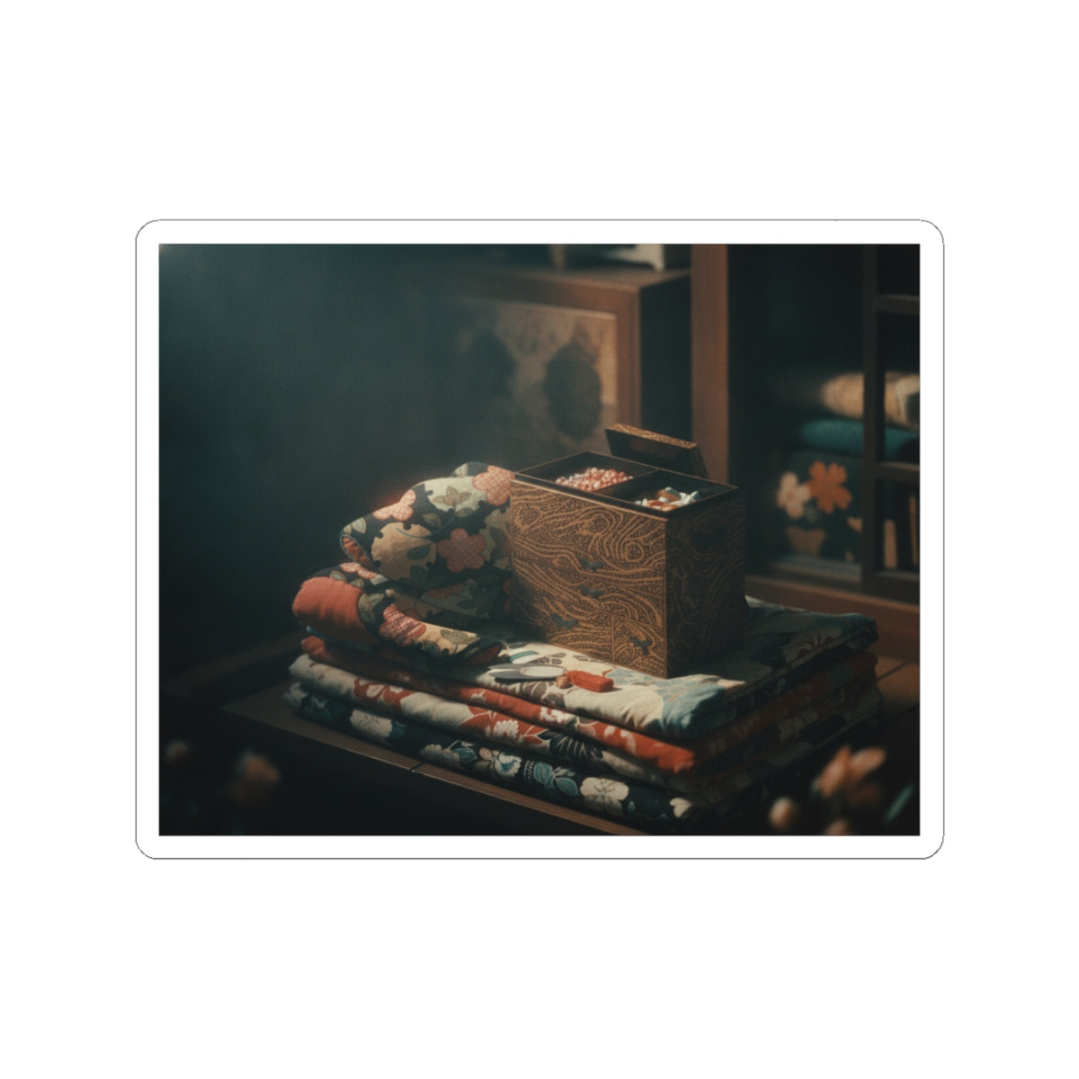 Cinematic — Lady'S Work-Box And Bed Clothing — Kiss-Cut Sticker