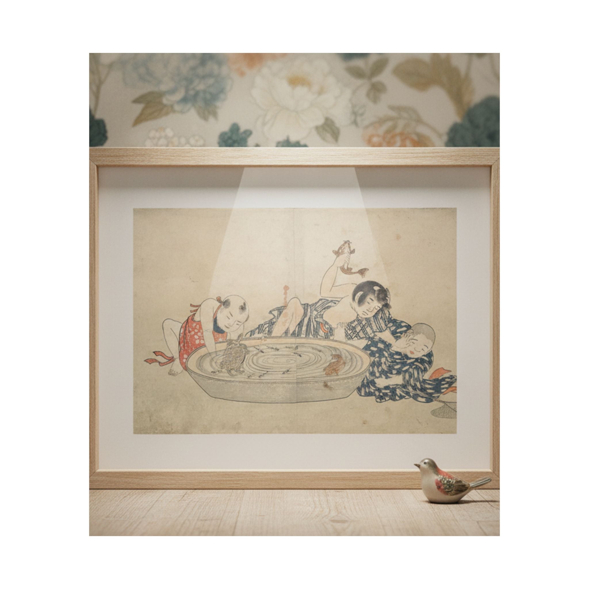 Product Marketing — Boys Playing With A Basin Of Fish And Turtles — Matte Poster
