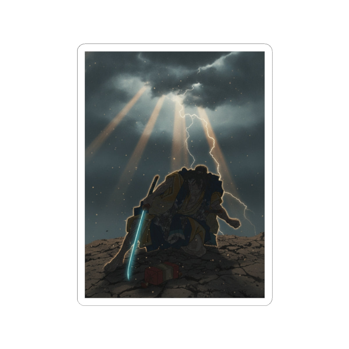 Dramatic Storm — “‘A Molted Cicada Shell’ (Utsusemi): Soga Gorō Tokimune,” From The Series Scenes — Kiss-Cut Sticker