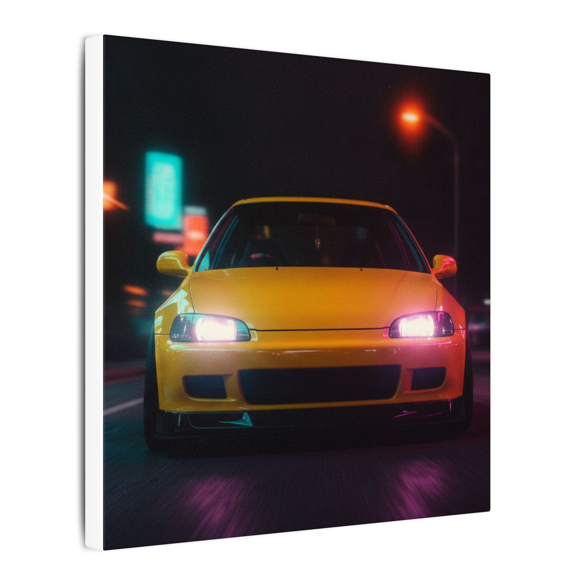 Neon Night JDM Yellow Coupe Street Matte Canvas