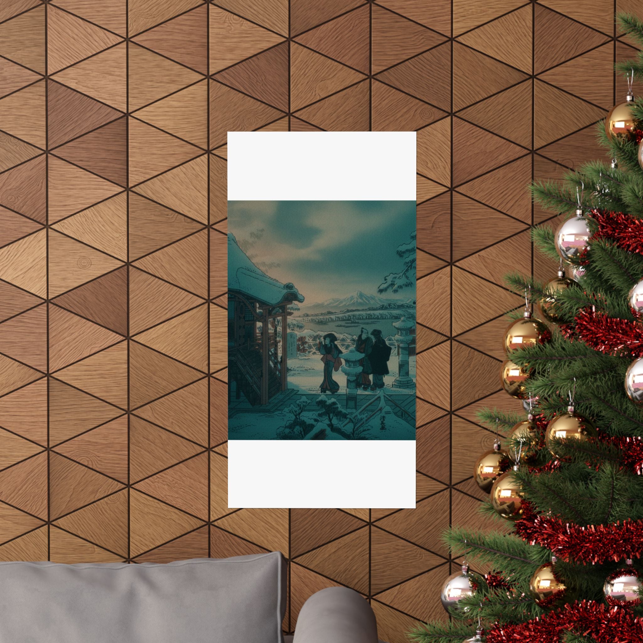 Cinematic — Snow Scene With Figures Outside A Temple — Matte Poster