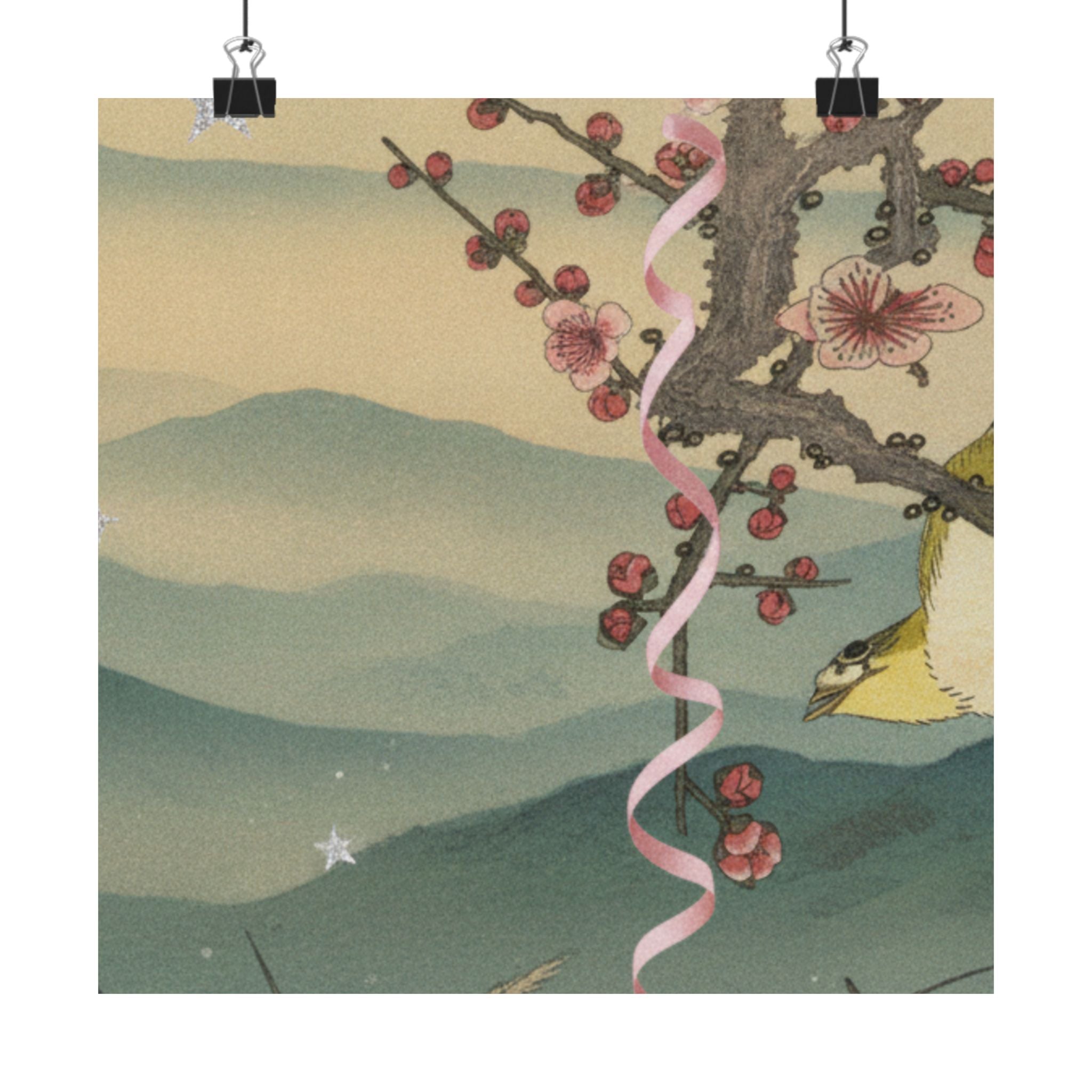 Scenic Nature — Bush Warbler On A Plum Branch (Ume Ni Uguisu) — Matte Poster