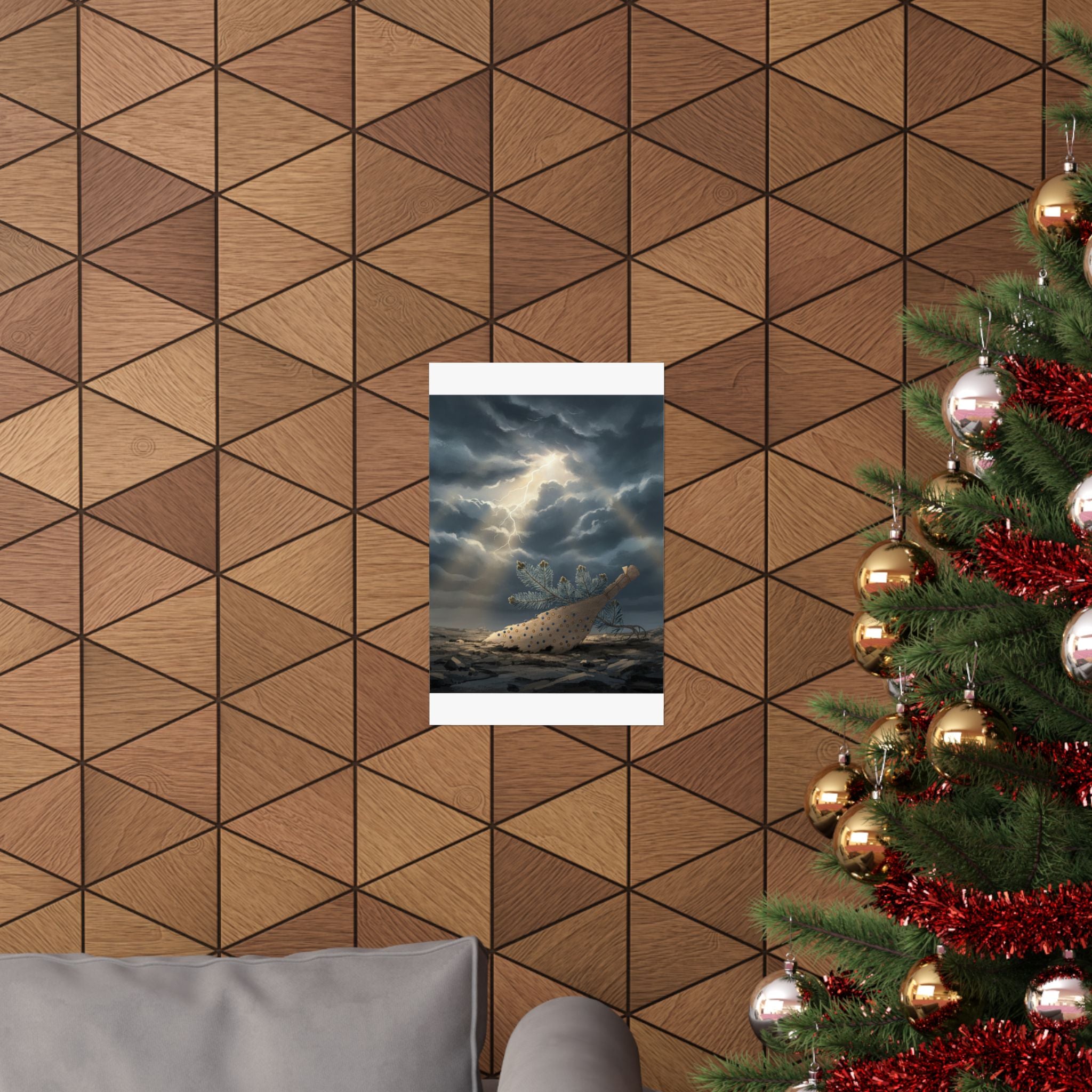 Dramatic Storm — Young Pine Tree And Jeweled Broom — Matte Poster