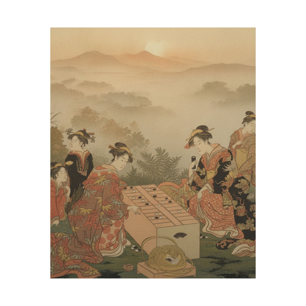 Scenic Nature — Two Young Women Playing A Game Of Sugoroku — Matte Poster