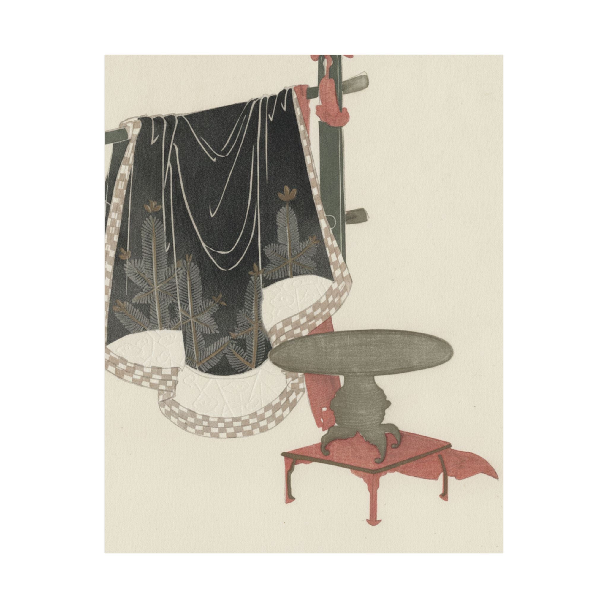 Botanical — Flower Vase With Stand; Dress Hanging On A Clothesrack — Matte Poster