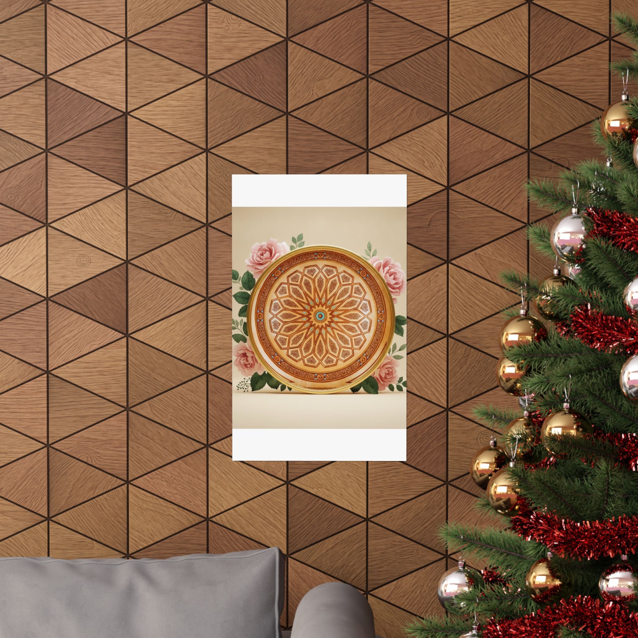 Gilded Moroccan Medallion and Pink Roses Art Poster