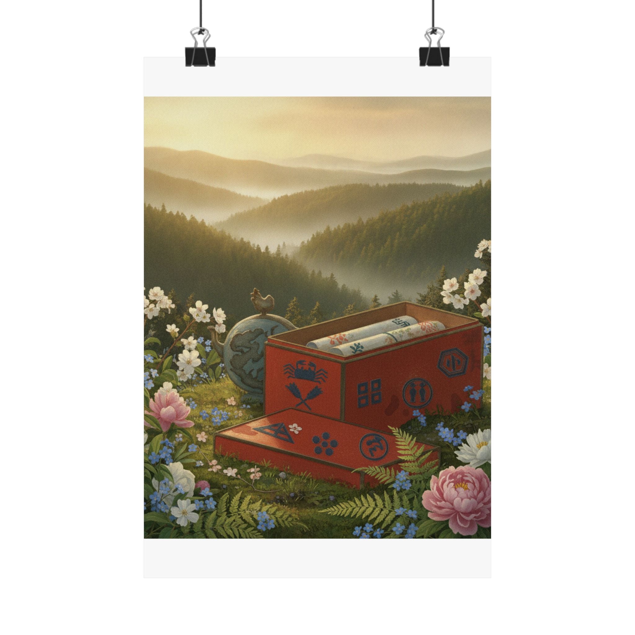 Scenic Nature — Red Lacquer Box And Water-Pot — Matte Poster
