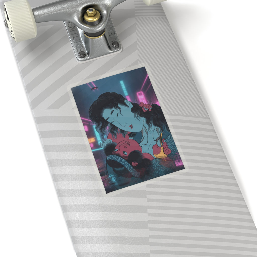 Neon Noir — Yamauba Playing With Kintarō — Kiss-Cut Sticker