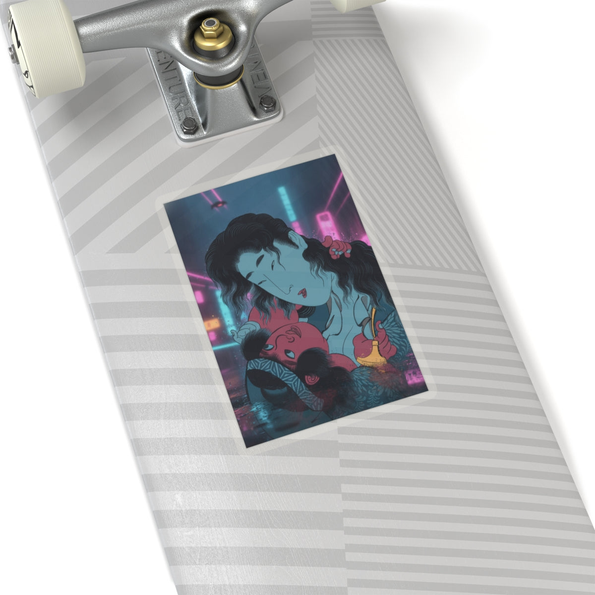 Neon Noir — Yamauba Playing With Kintarō — Kiss-Cut Sticker