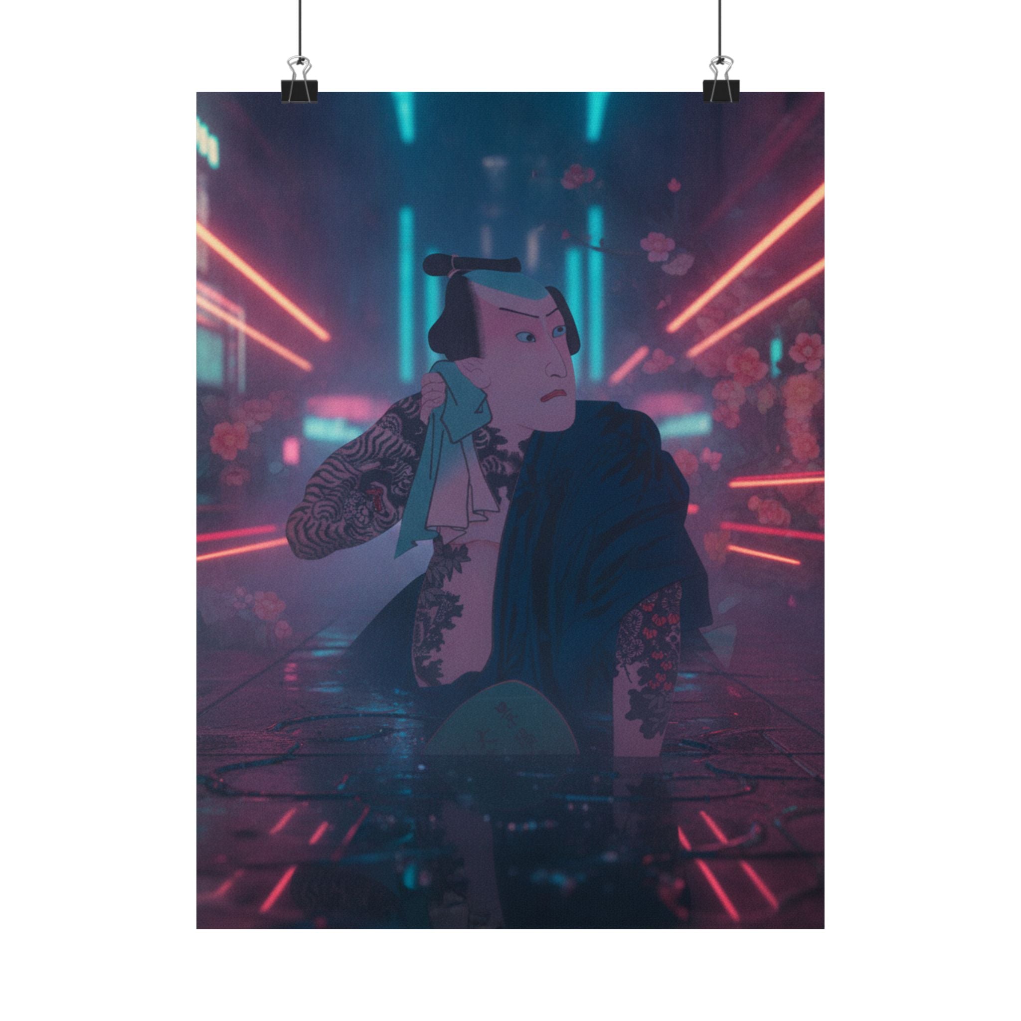 Neon Noir — The Actor Kawarazaki Gonjūrō I As Ude No Kisaburō, Likened To Wu Song The Asceti — Matte Poster