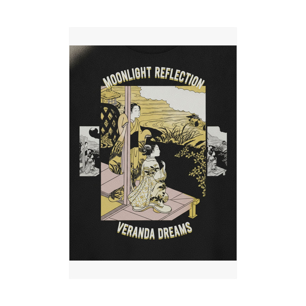 Streetwear Collage — Two Girls On A Veranda Beside A Stream With The Moon — Matte Poster
