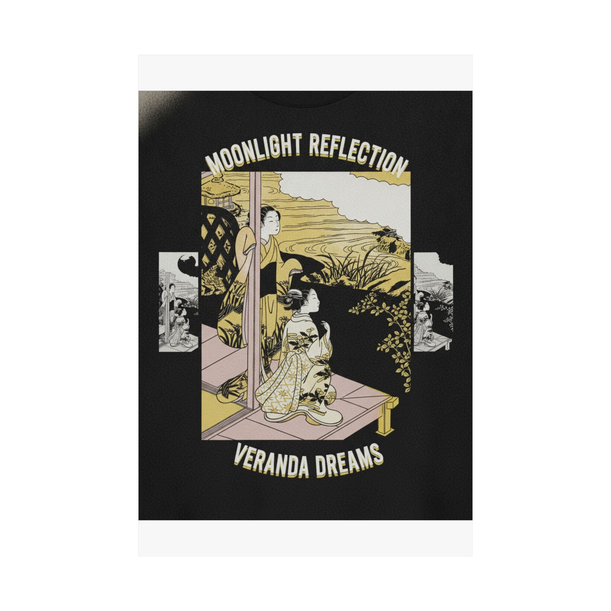 Streetwear Collage — Two Girls On A Veranda Beside A Stream With The Moon — Matte Poster
