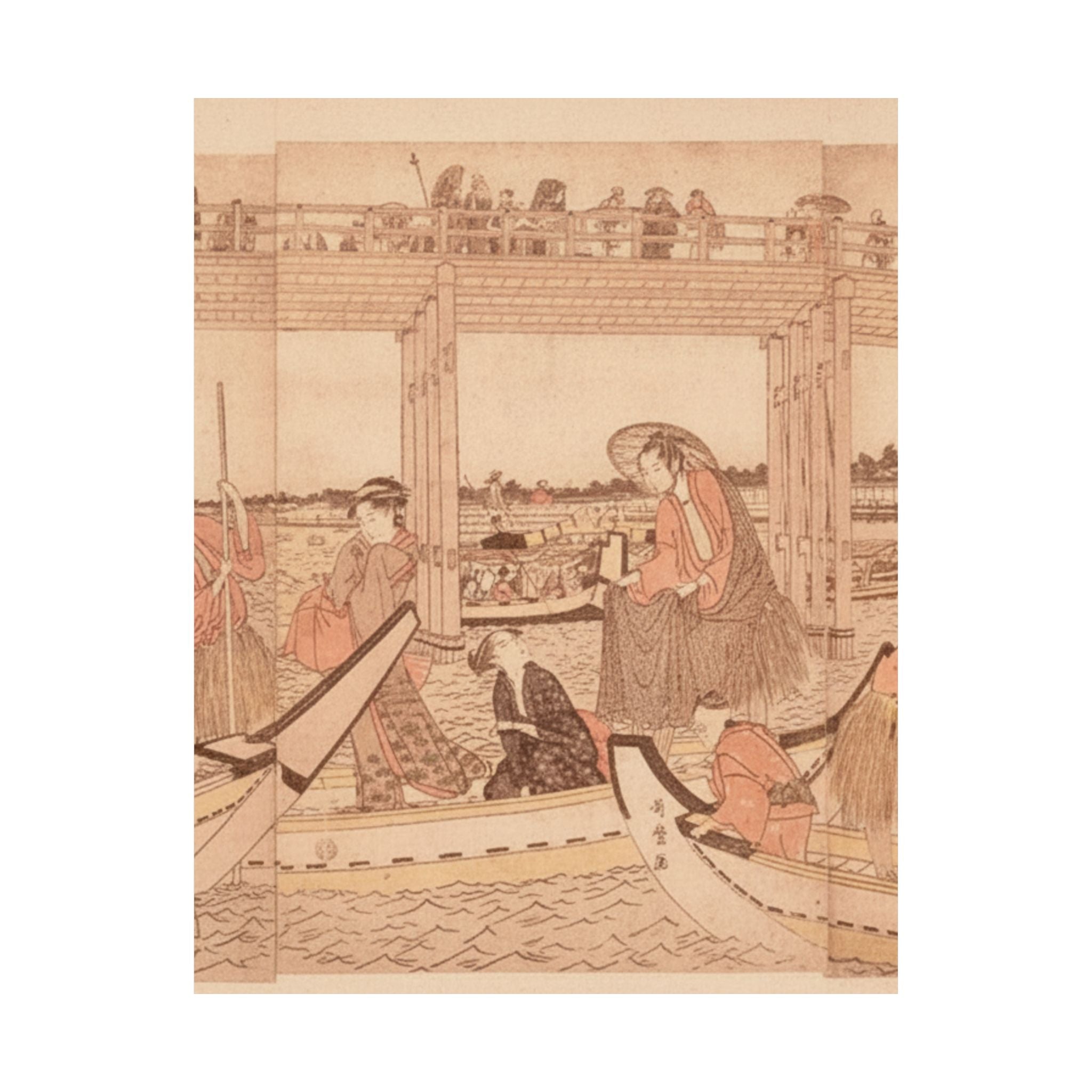 Southern Sunset — Fishing Boats With Nets Under Ryōgoku Bridge — Matte Poster