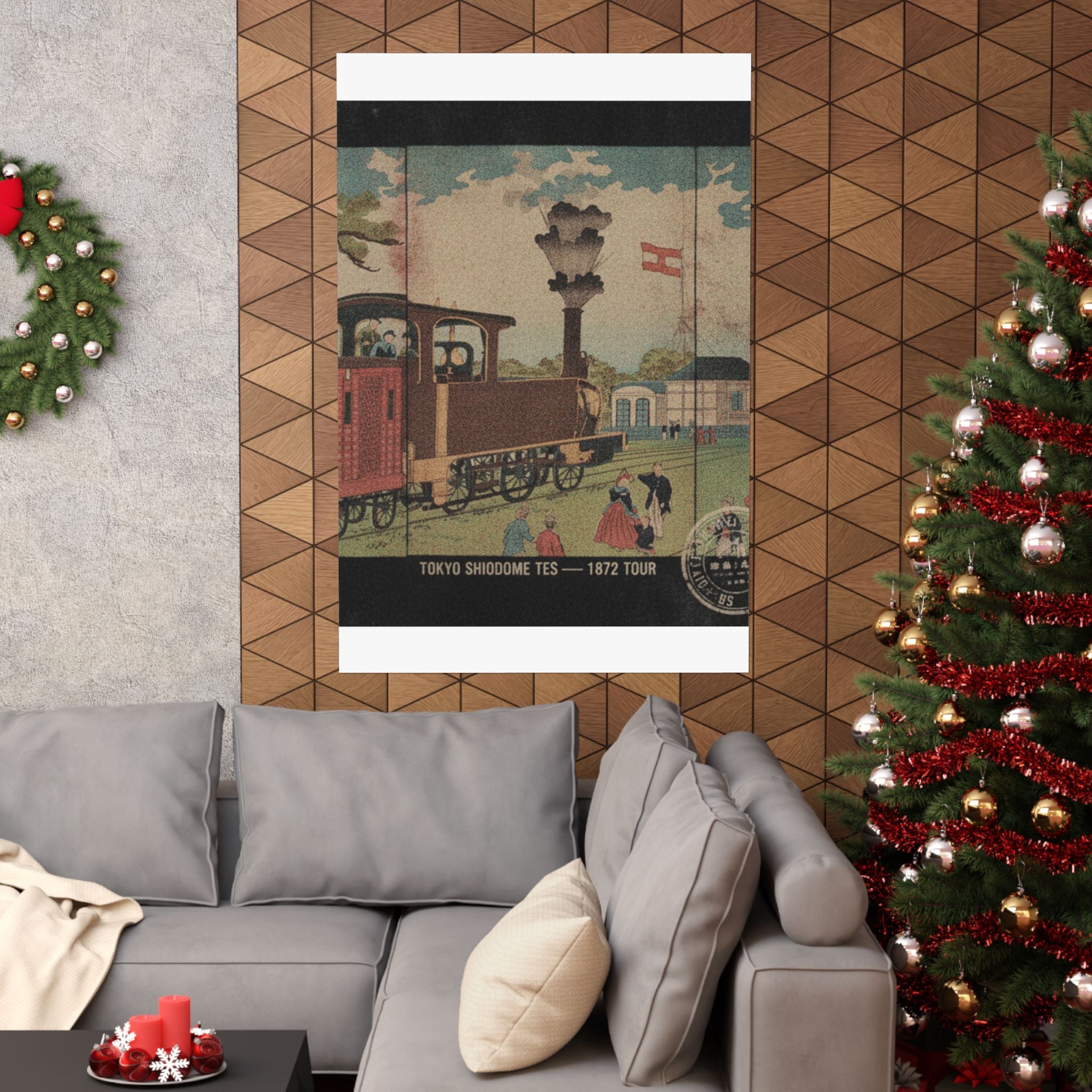 Vintage Bootleg — Illustration Of A Steam Locomotive Passing Shiodome In Tokyo (Tōkyō Shiodome Tes — Matte Poster