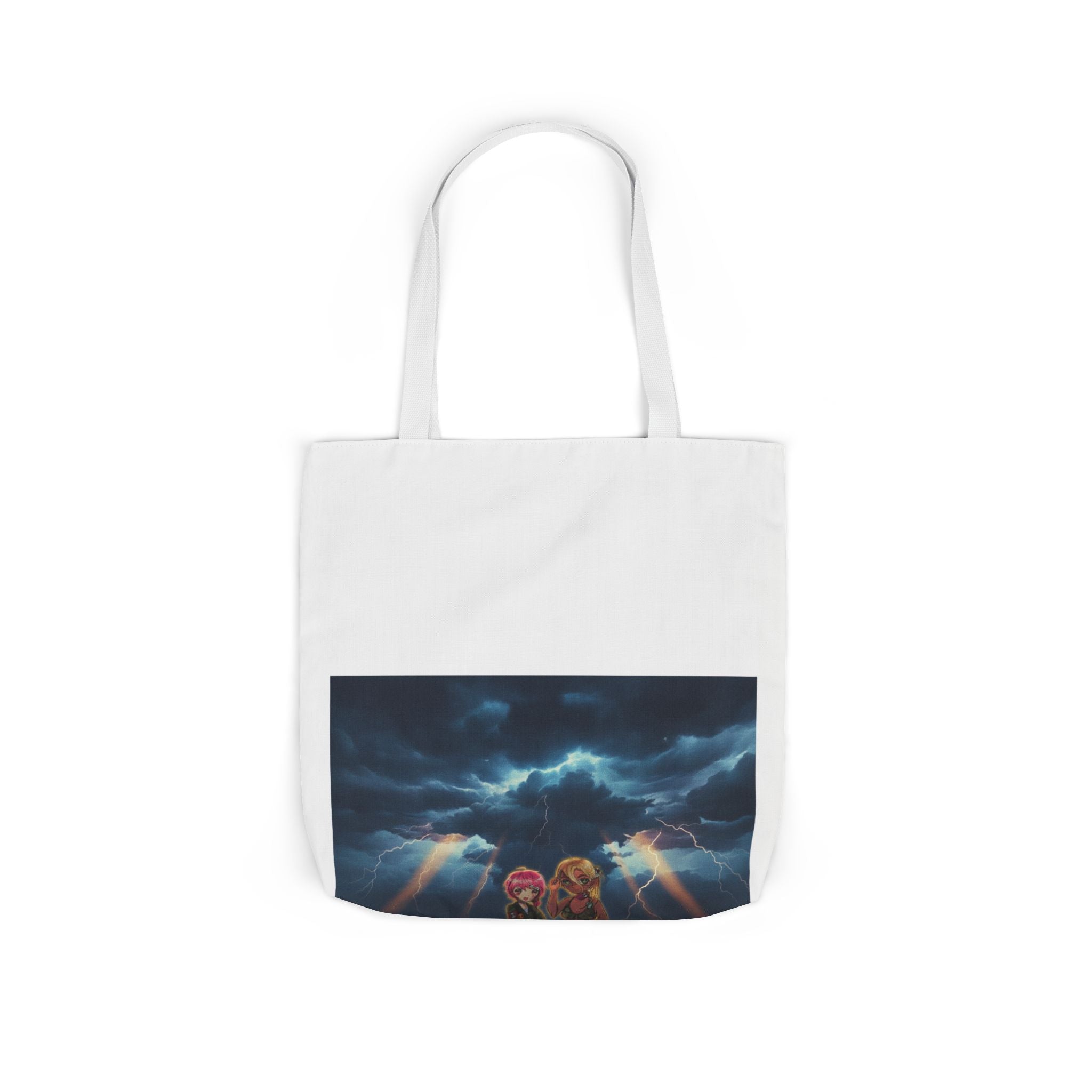 Anime Girls Under Lightning Storm Canvas Tote Bag