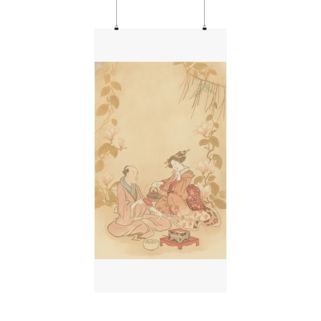 Southern Sunset — Woman Entertaining Her Guest With New Year Wine — Matte Poster