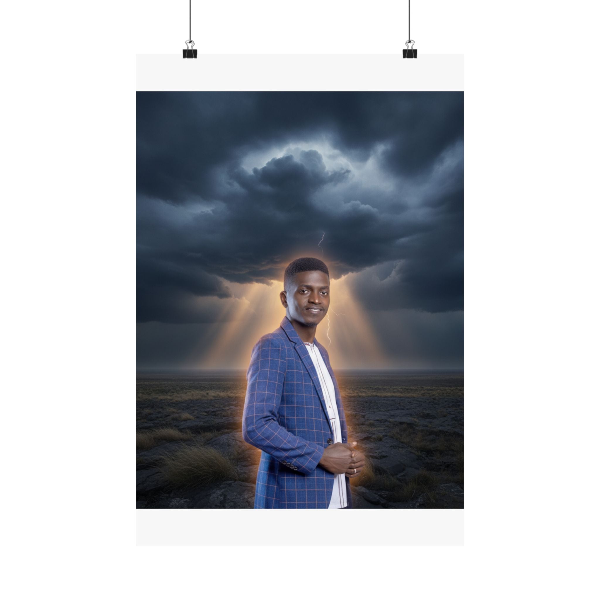 Smiling Man Blue Check Blazer Storm Sunrays Matte Poster