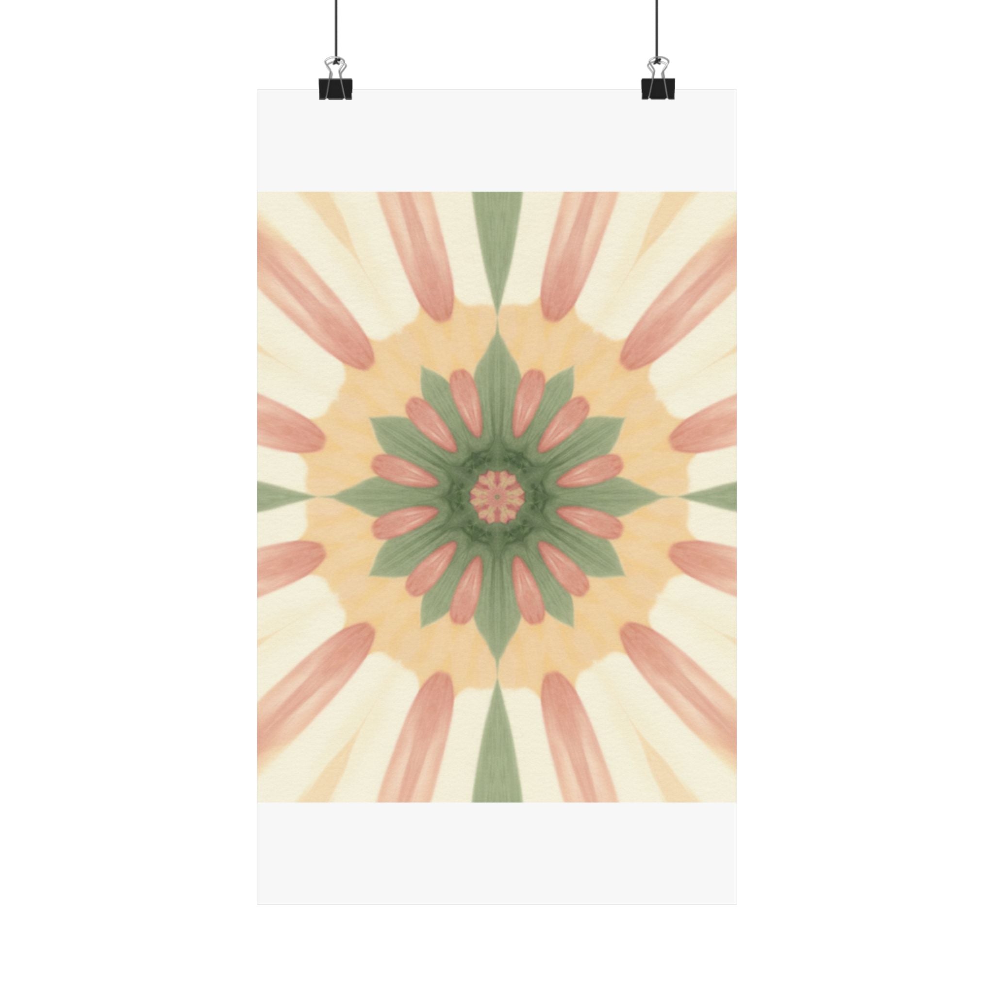 Peach and Sage Floral Kaleidoscope Mandala Poster