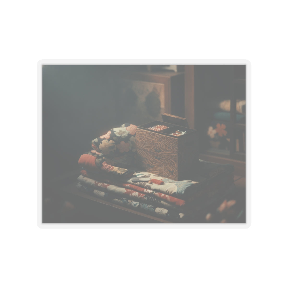 Cinematic — Lady'S Work-Box And Bed Clothing — Kiss-Cut Sticker