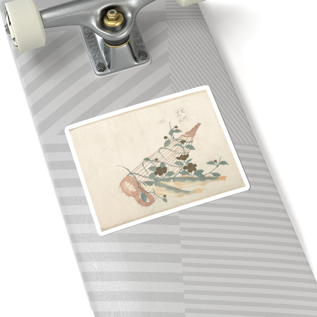 Botanical — Sweet Fishes Of The Nagara River, With Baskets And Flowers — Kiss-Cut Sticker