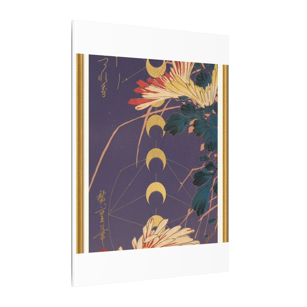 Chrysanthemum and Gold Moon Phases Woodblock Matte Canvas