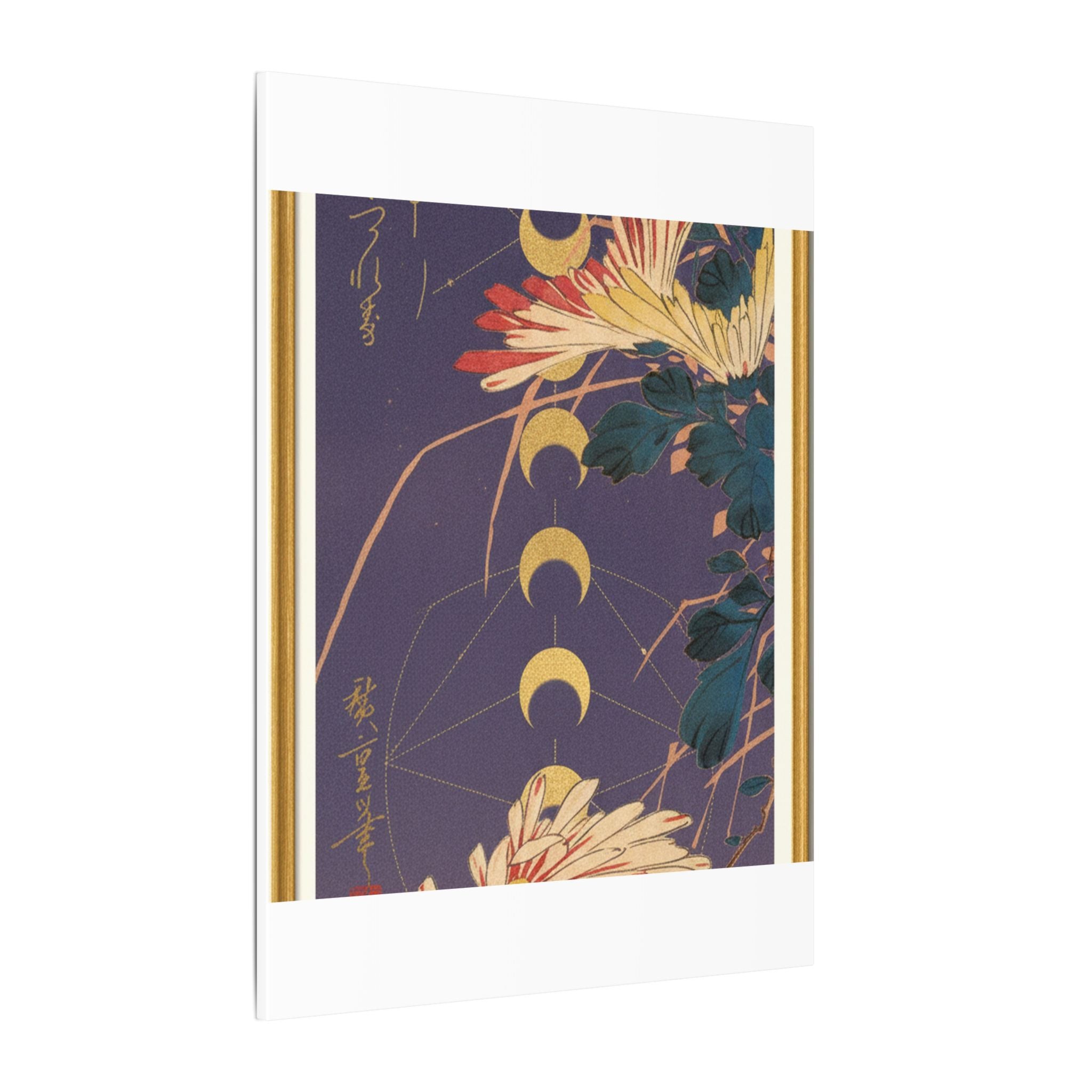Chrysanthemum and Gold Moon Phases Woodblock Matte Canvas