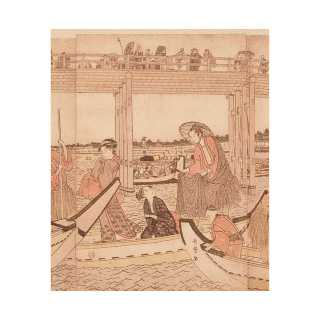 Southern Sunset — Fishing Boats With Nets Under Ryōgoku Bridge — Matte Poster