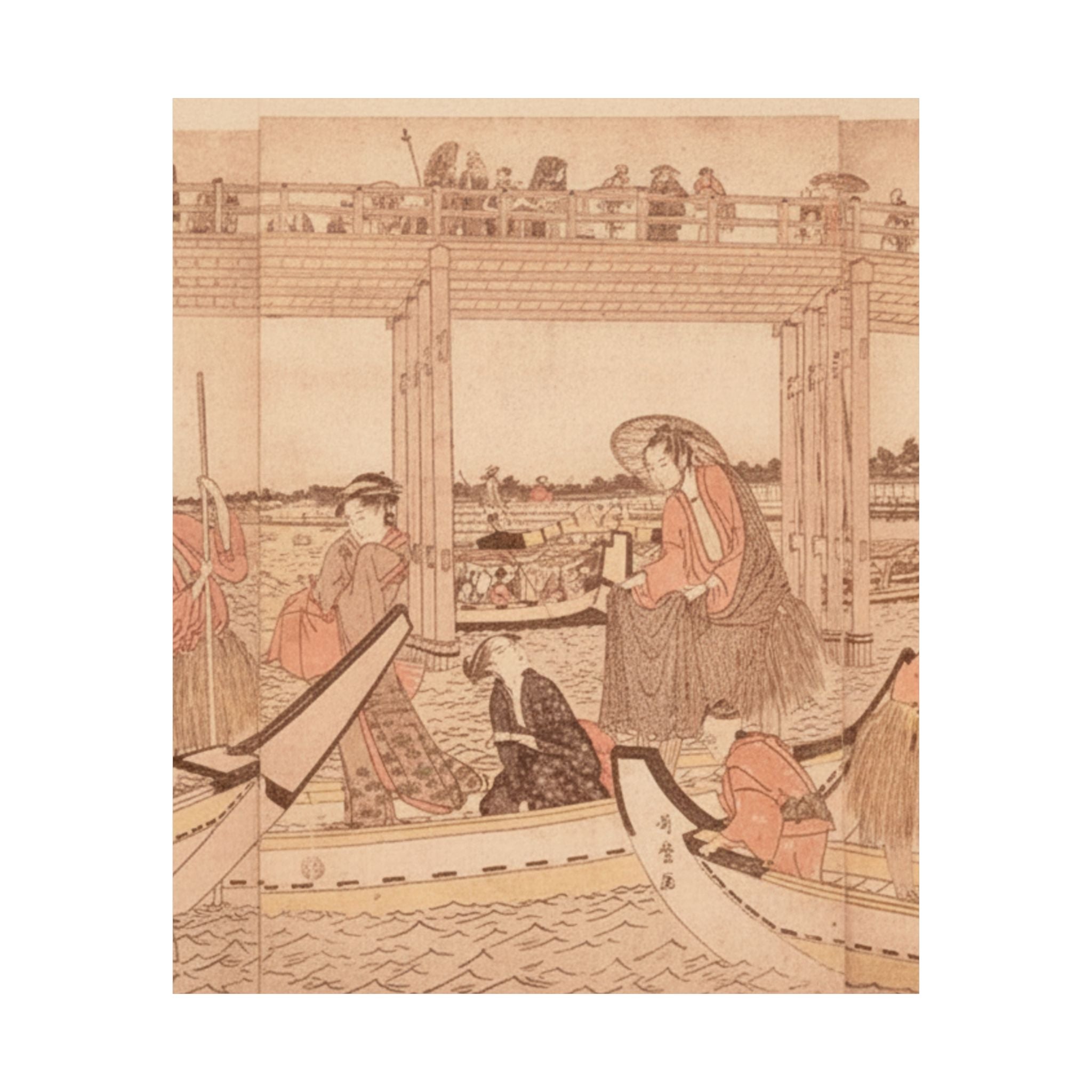 Southern Sunset — Fishing Boats With Nets Under Ryōgoku Bridge — Matte Poster