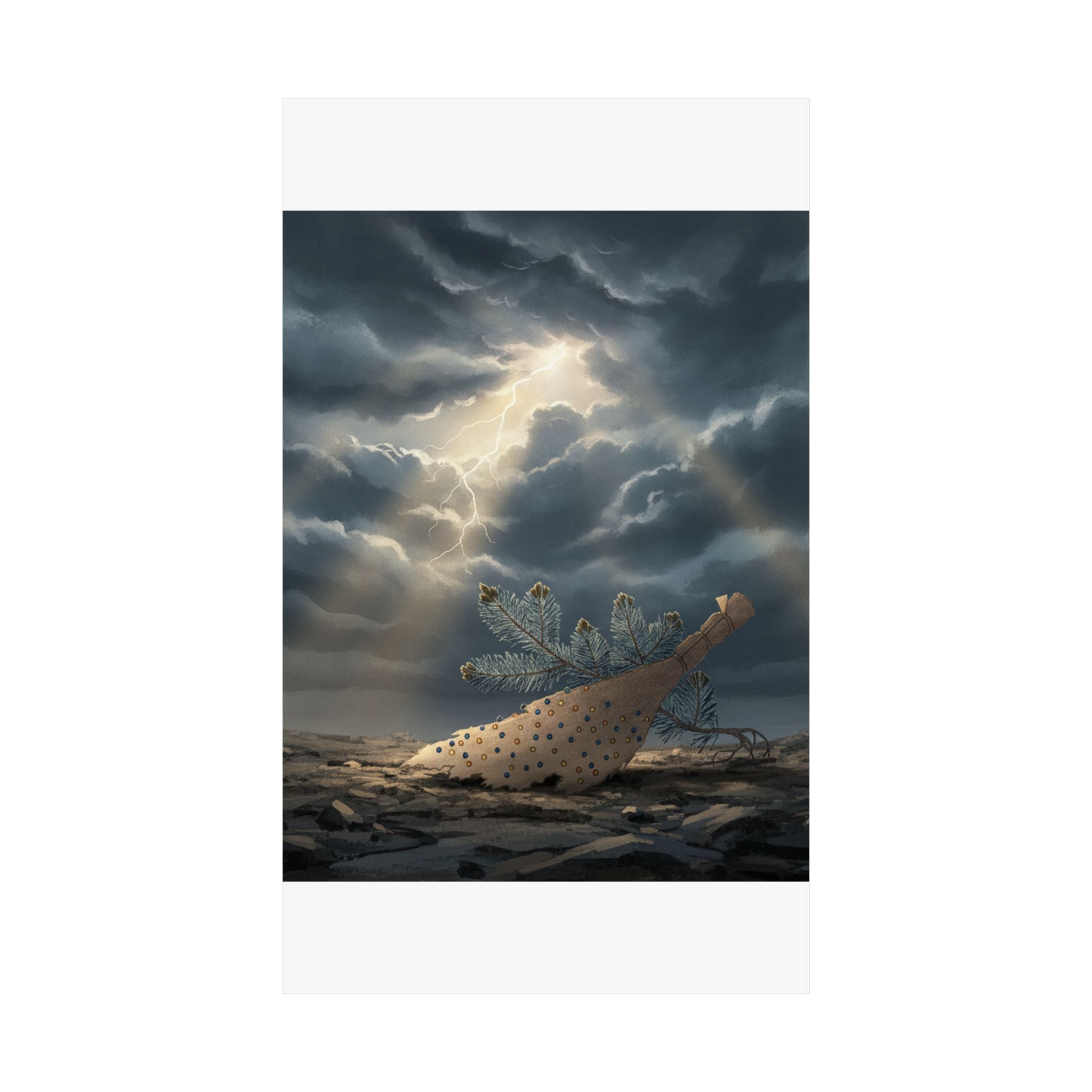 Dramatic Storm — Young Pine Tree And Jeweled Broom — Matte Poster