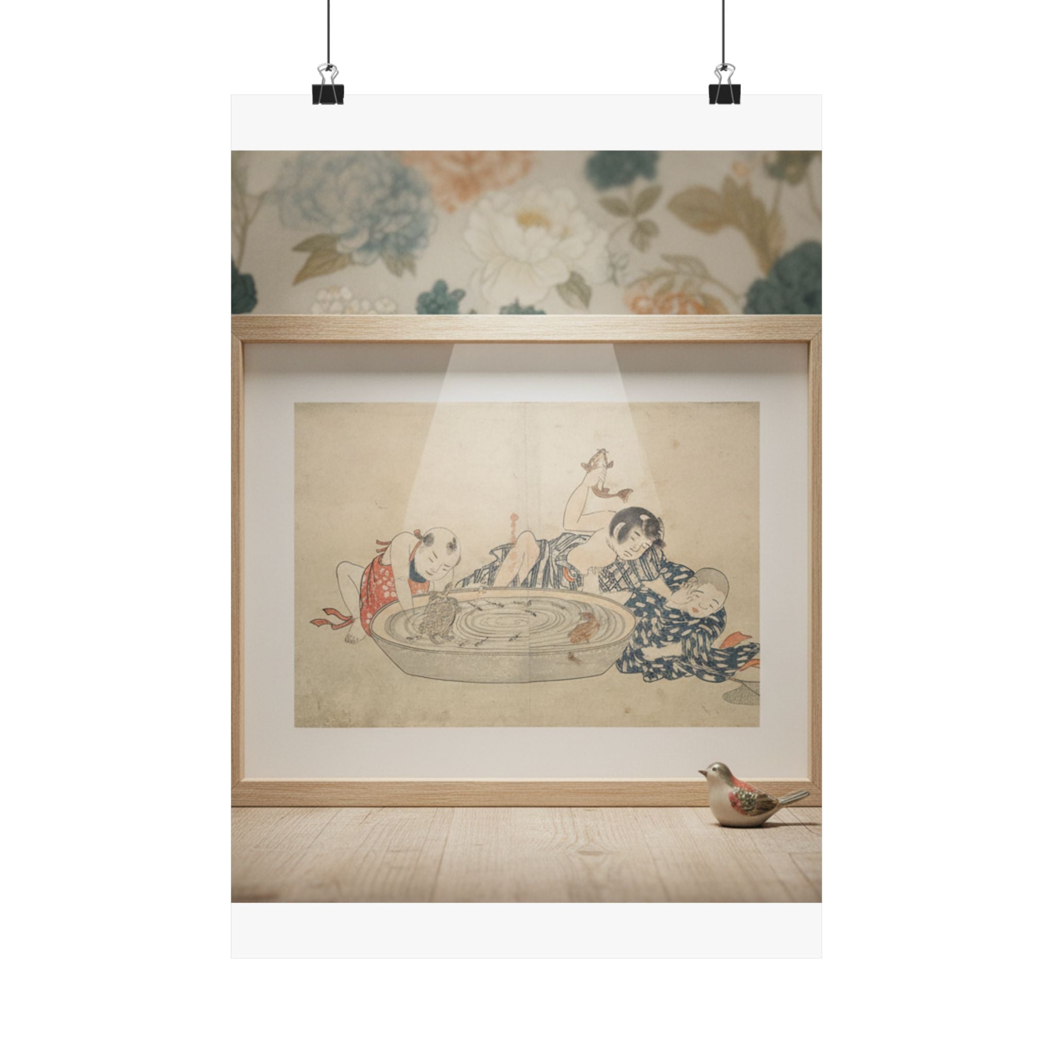 Product Marketing — Boys Playing With A Basin Of Fish And Turtles — Matte Poster
