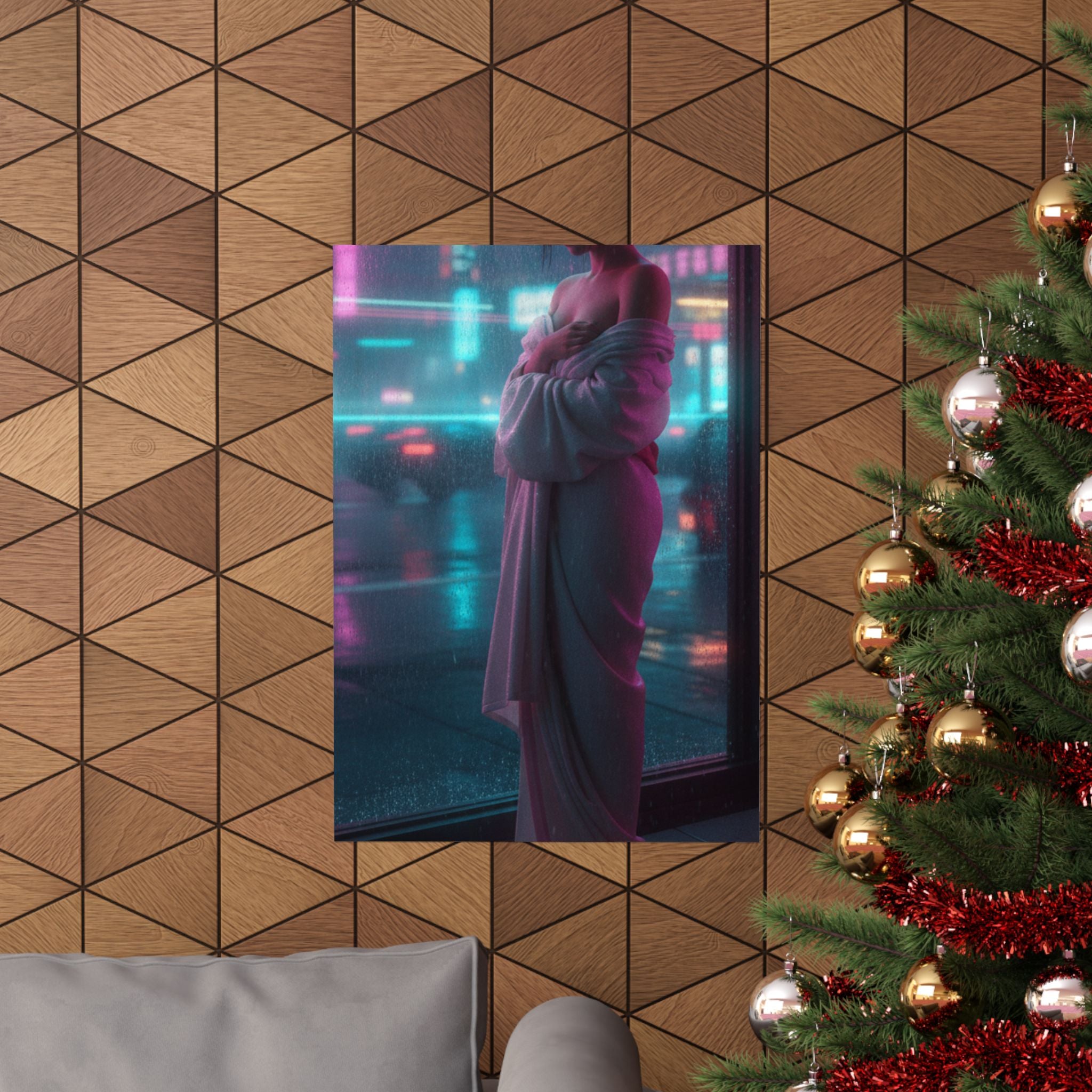 Neon Noir — Girl Drying Herself After Her Bath — Matte Poster