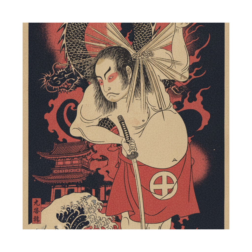 Japanese Street — The Third Otani Hiroji As A Man Clothed Only With A Red Apron — Matte Poster