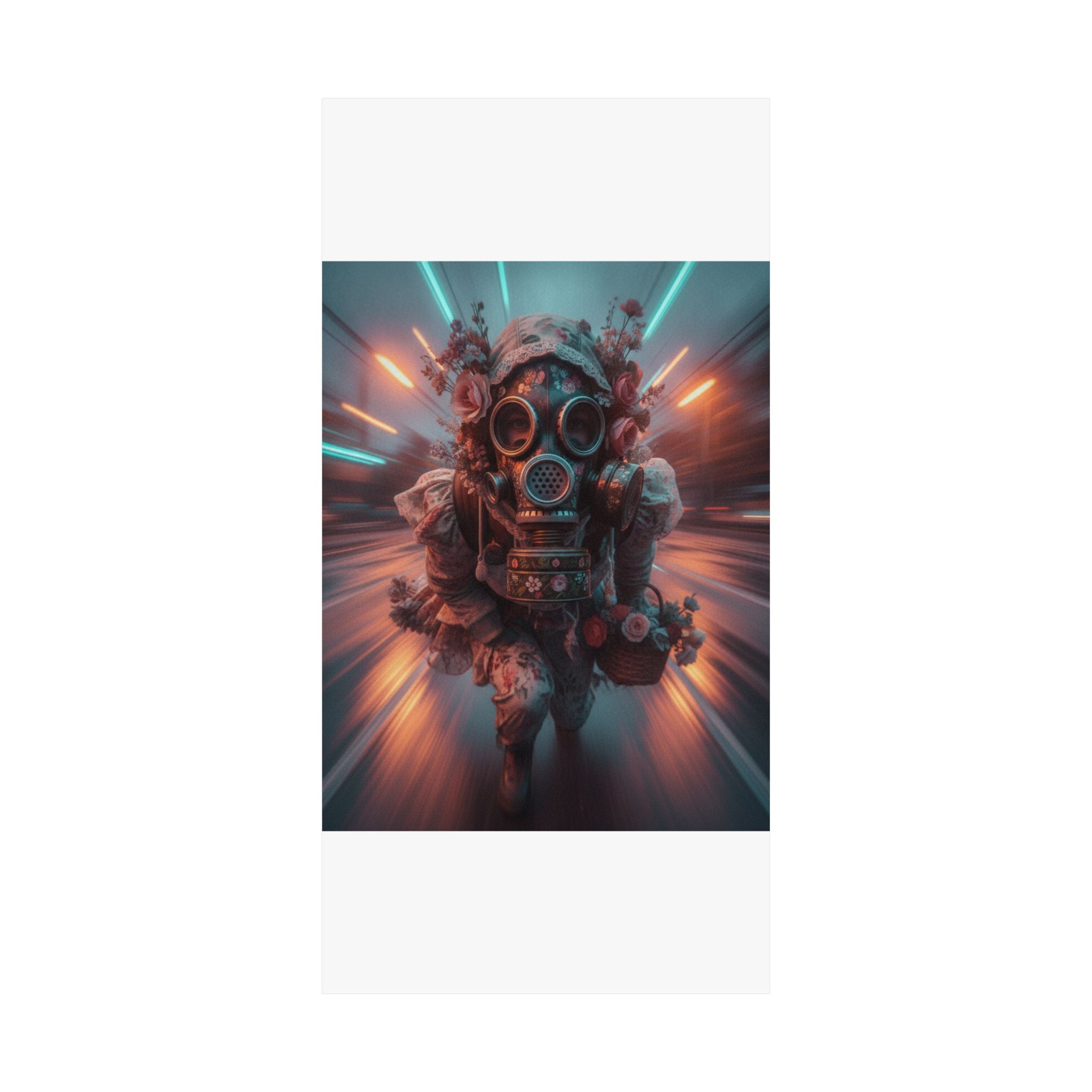 Neon Tunnel Rose Gas Mask Post-Apocalyptic Poster