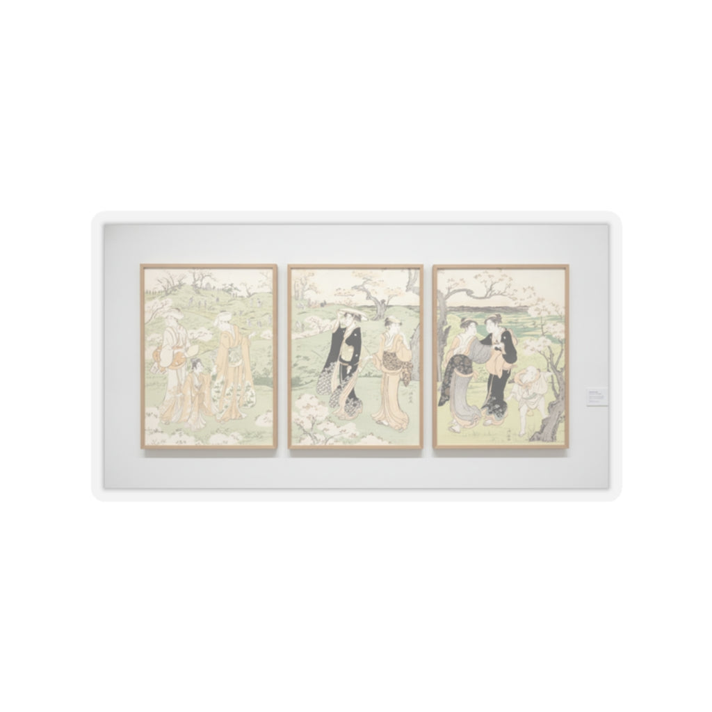 Watercolor — Young Ladies Viewing Cherry–Blossoms At Asukayama — Kiss-Cut Sticker