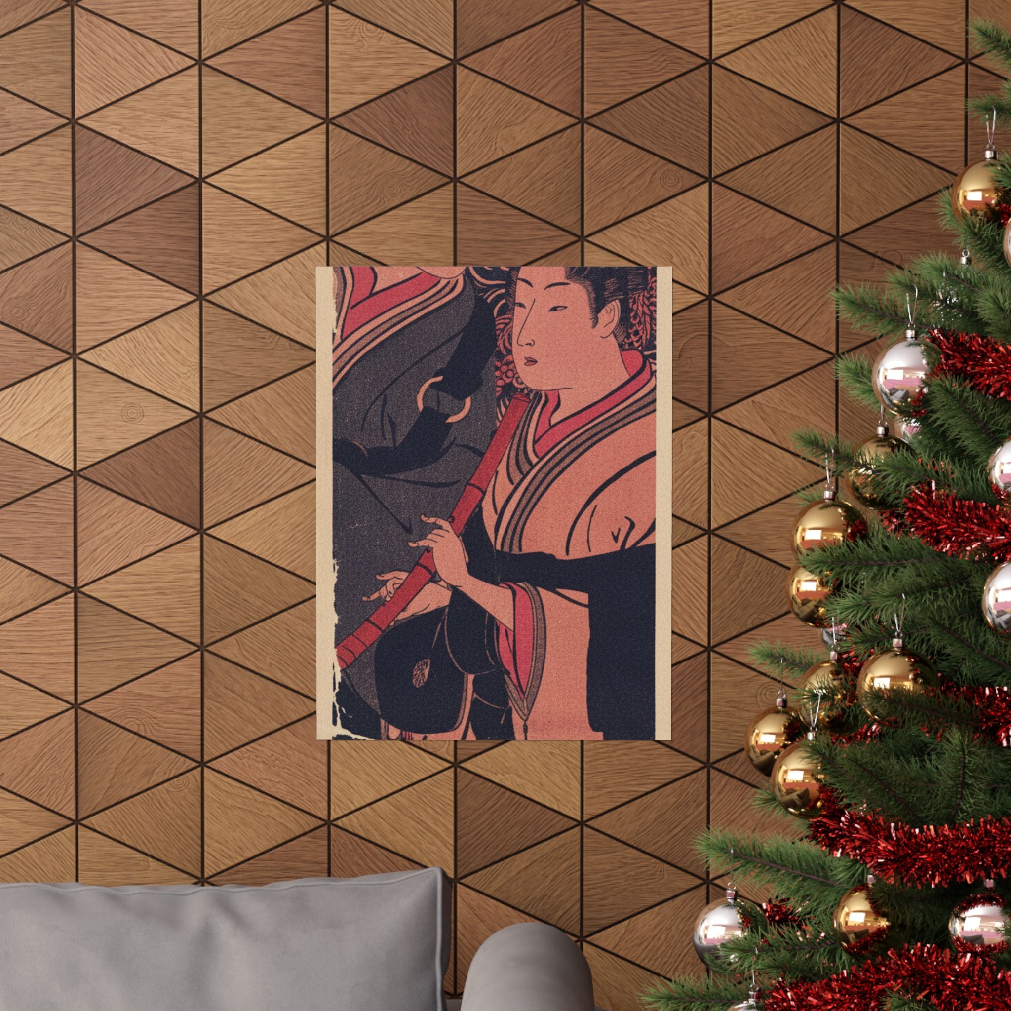 Japanese Street — Two Men, One Playing A Flute — Matte Poster