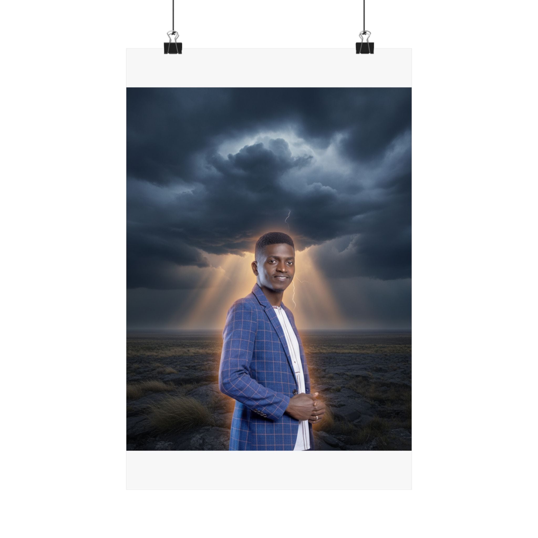 Smiling Man Blue Check Blazer Storm Sunrays Matte Poster