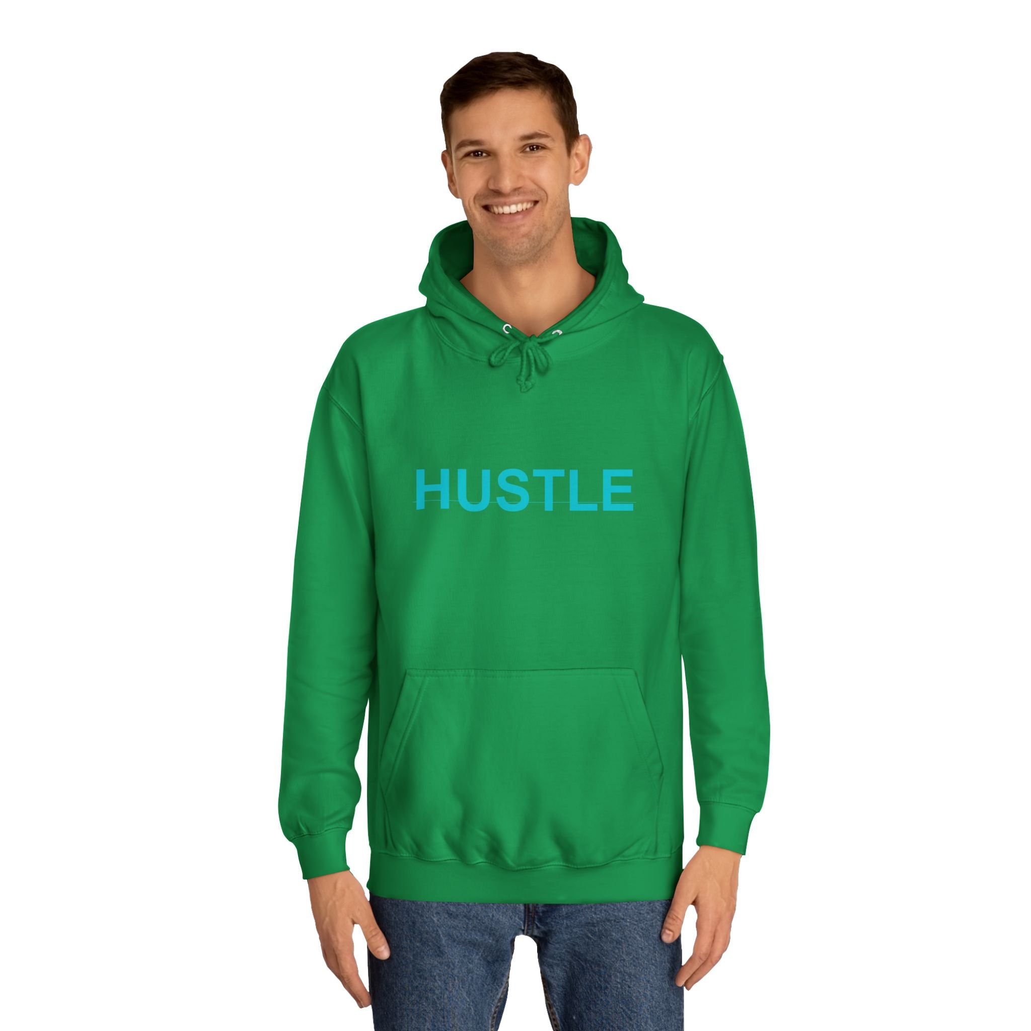 HUSTLE Bold Turquoise Wordmark Minimal Hoodie