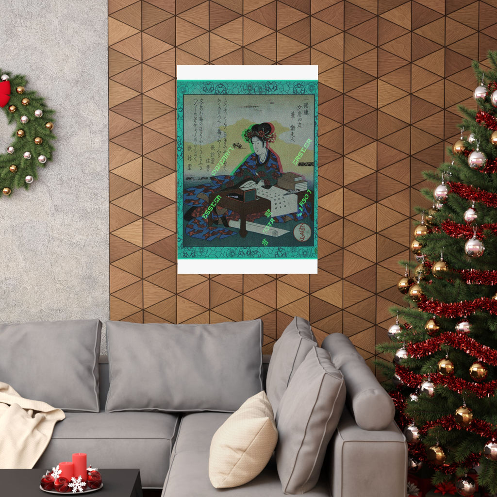 Glitch Culture — Chinese Lady Seated At A Table, Composing An Ode — Matte Poster