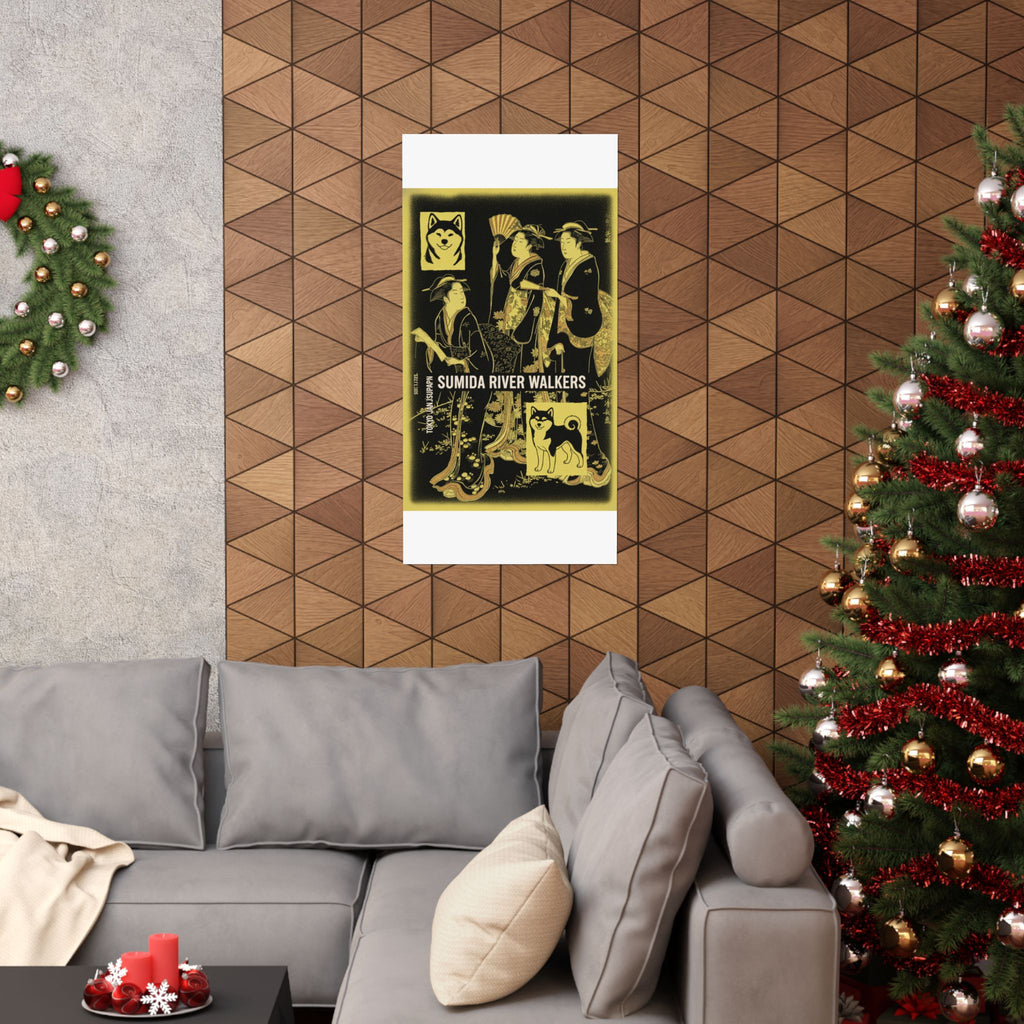 Streetwear Collage — Three Young Women Strolling On The Bank Of The Sumida River — Matte Poster