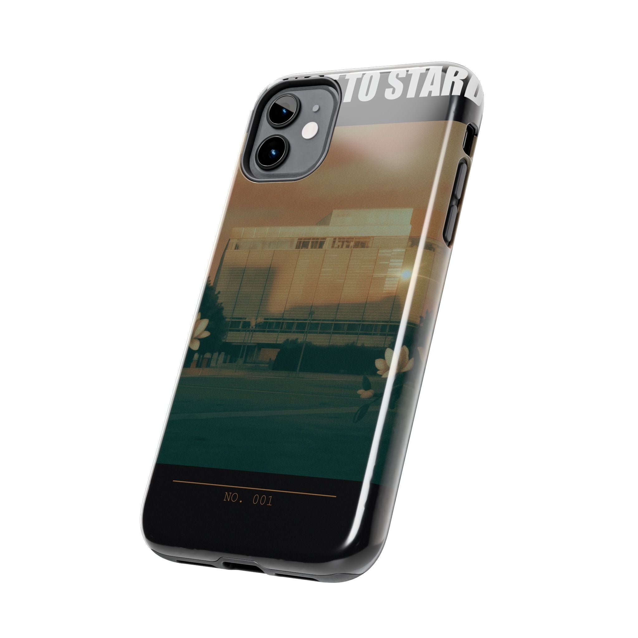 Dusk Brutalist Building and Daisies Photo Phone Case
