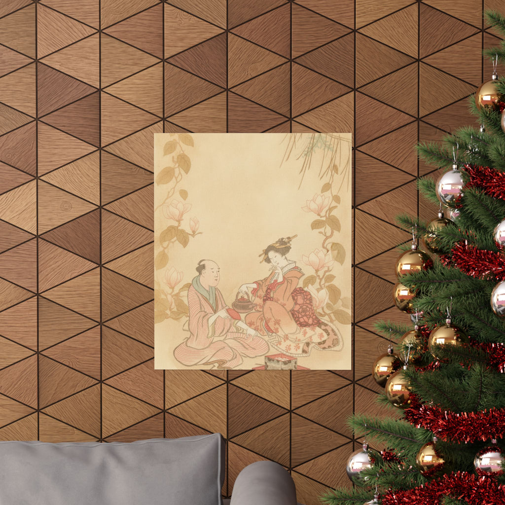 Southern Sunset — Woman Entertaining Her Guest With New Year Wine — Matte Poster