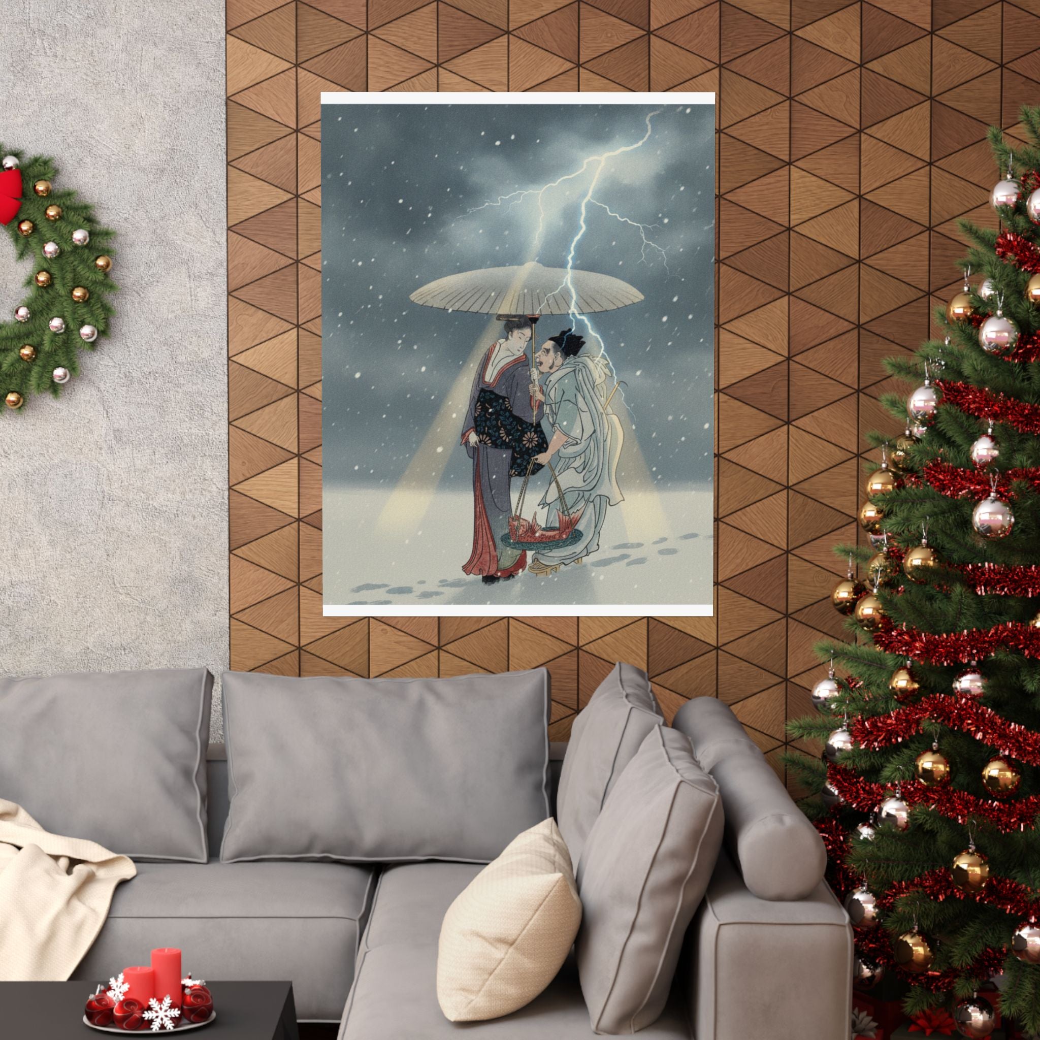 Dramatic Storm — Ebisu And Benten Walking In The Snow — Matte Poster